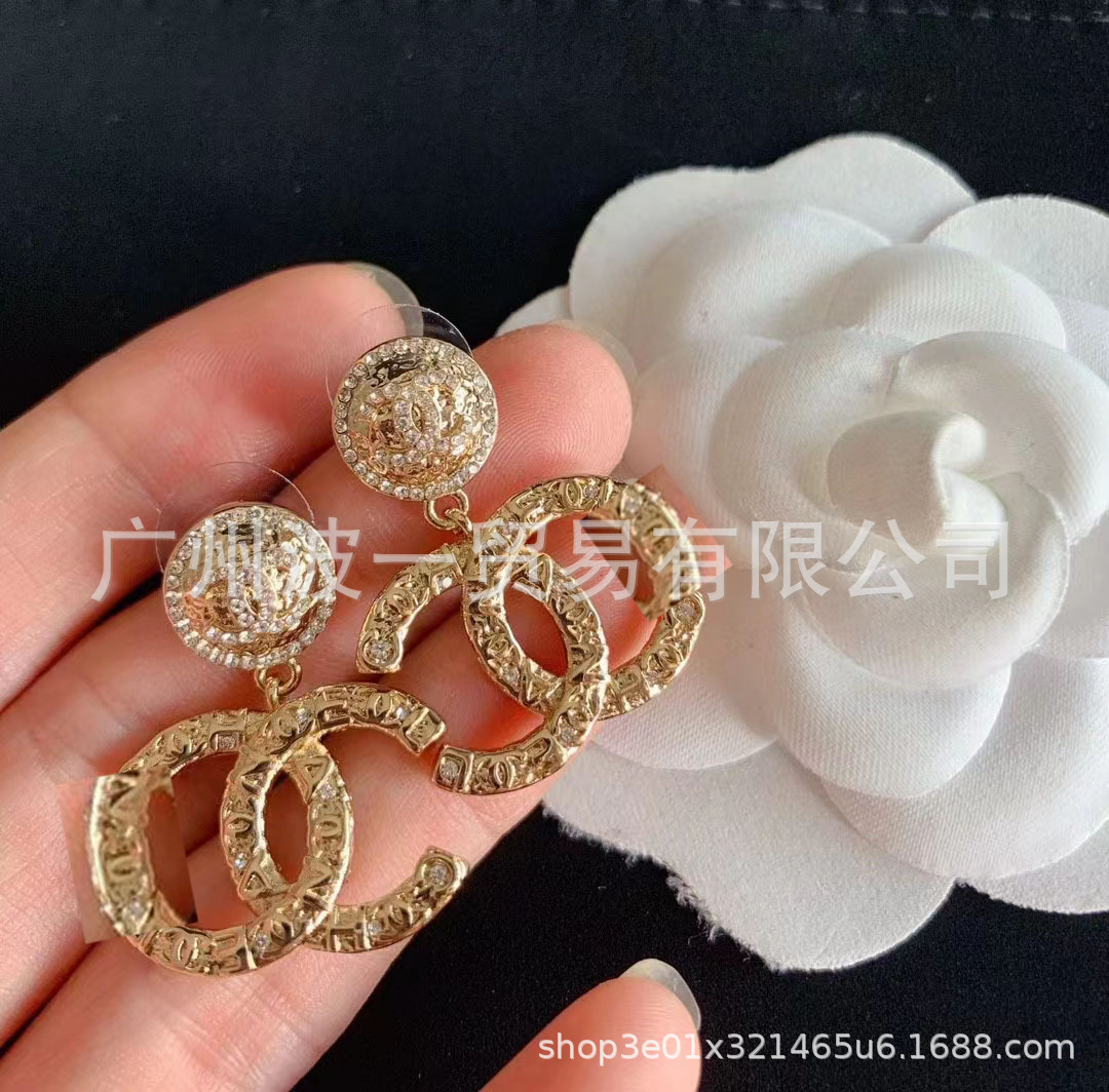 925 Silver Needle Classic Style Pairs of C Earrings Chanel-Style Xiaoxiang Earrings Simple Chanel-Style Xiangjia Earrings Earrings Earrings