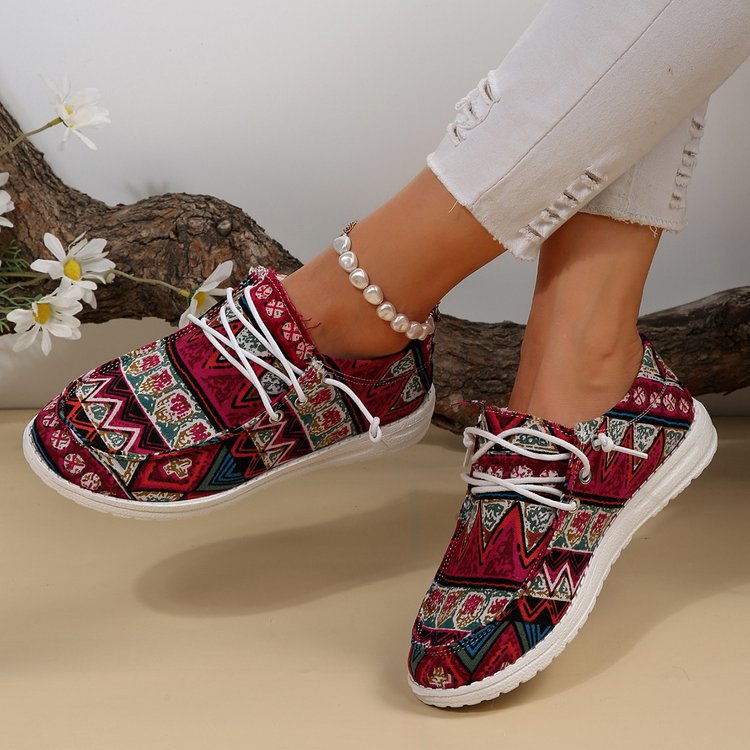 2023年新款民族风拼色休闲单鞋低帮系带套脚运动单鞋女-阿里巴巴