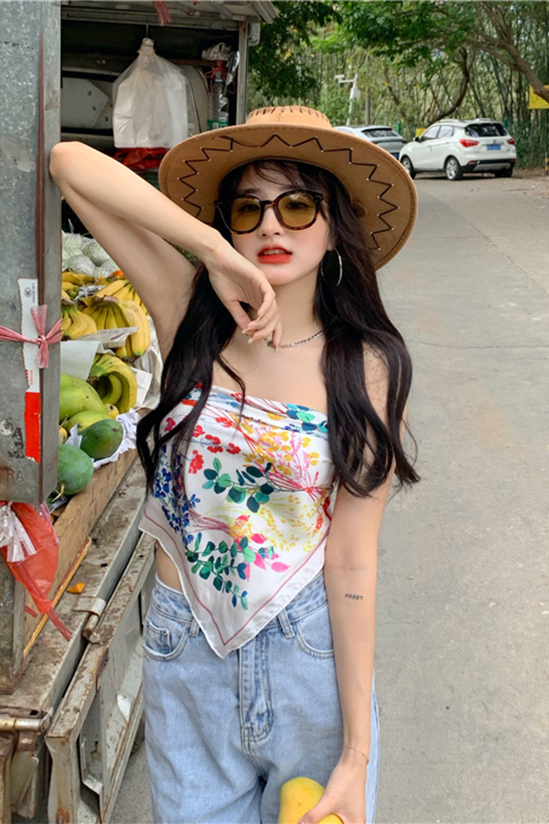 方巾抹胸防走光内搭美背背心女无肩带夏季辣妹风丝巾外穿裹胸上衣