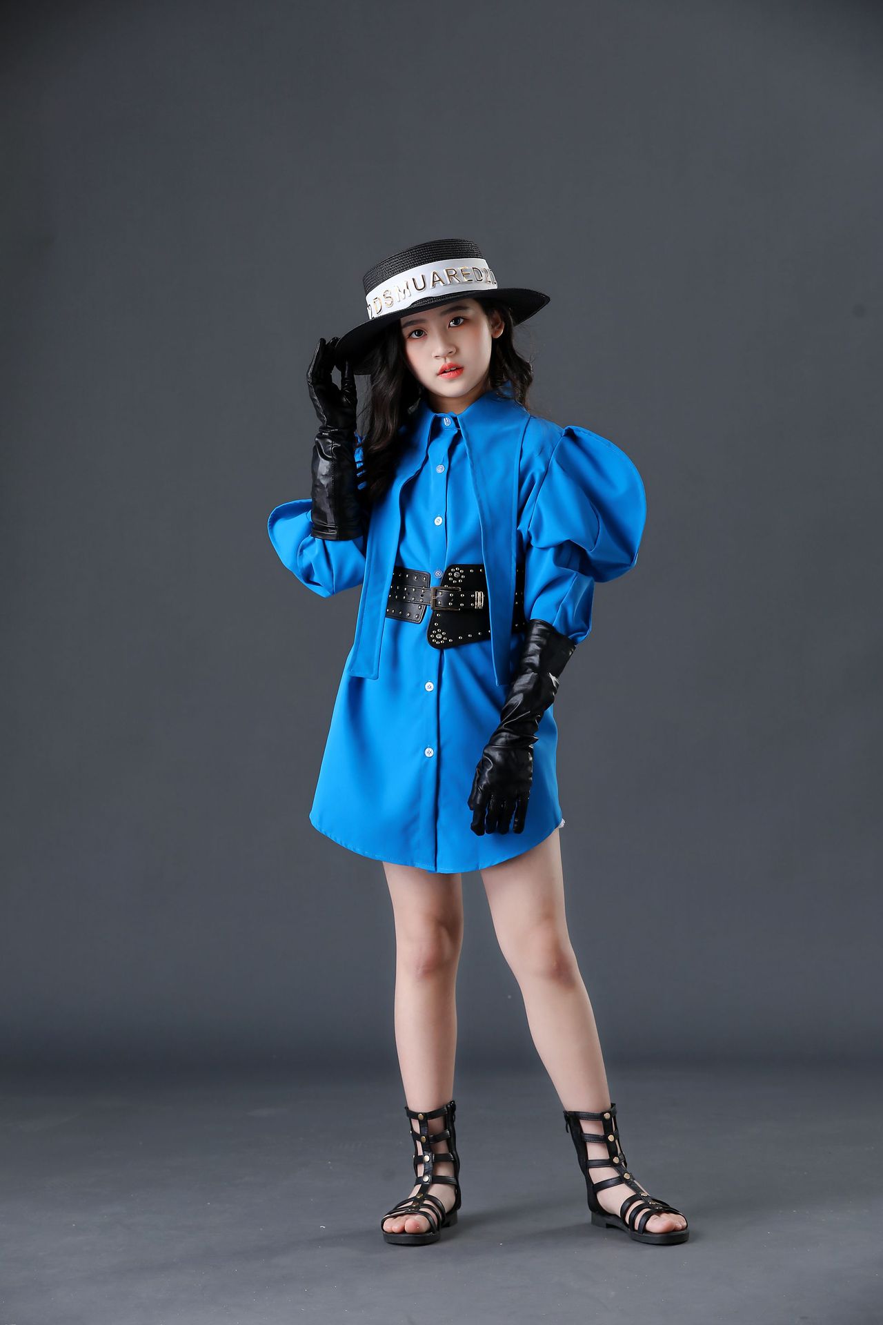 女童机车走秀潮服摇滚风时尚个性模特比赛潮服儿童车模走秀机车服