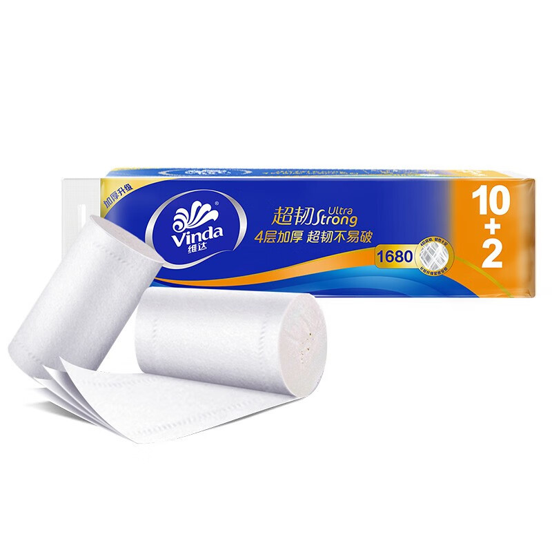 维达卷纸 超韧无芯140克12卷 无香4层家用卫生纸卷筒纸厕纸批发