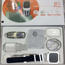 跨境X8 PLUS智能手表按键手机无线充电宝套装真卡扣运动健康监测