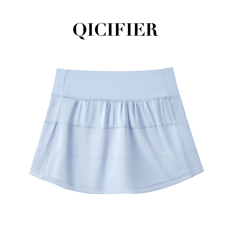 Qcfe New Outdoor Sports Skirt Exposure-Proof Belt Lining Mid Waist Quick-Drying Breathable Nude Feel Yoga Pleated Skirt for Women