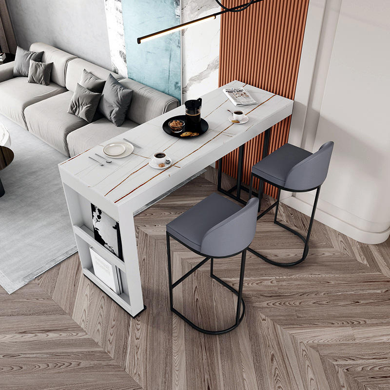 北欧轻奢岩板吧台桌开放式厨房一体式中岛台餐桌客厅靠墙高脚吧台