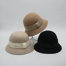 秋冬季高品质羊毛呢盆帽三折带保暖帽优雅女士街拍帽显气质日系帽