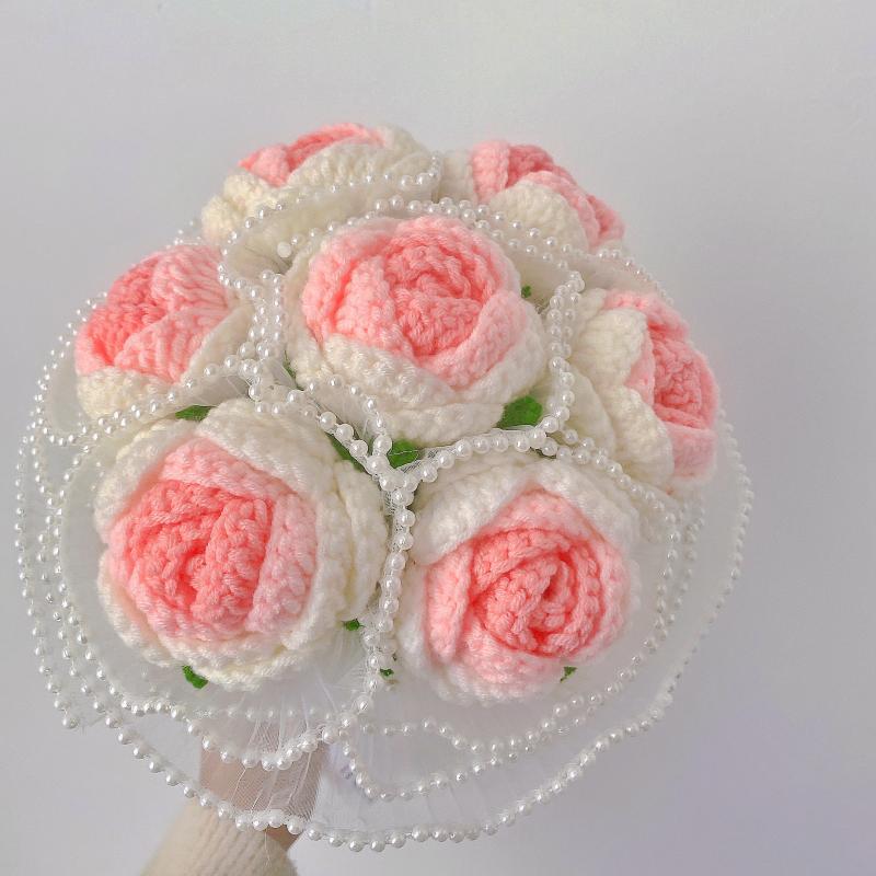 手工diy花束渐变玫瑰花手捧花材料包钩针编织毛线自制礼物送闺蜜