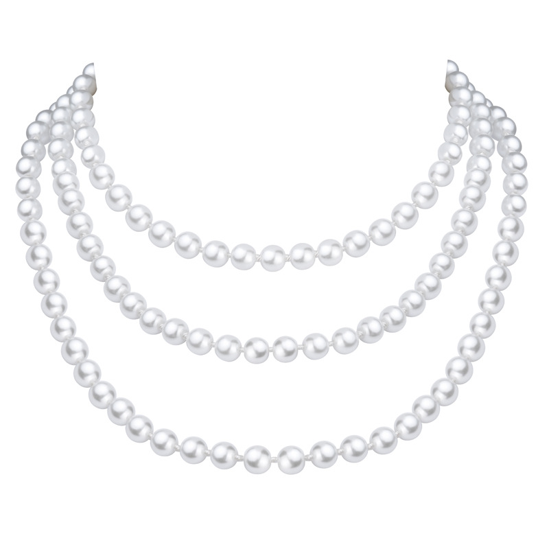 1920 Masquerade Pearl Necklace Female Party Wedding Ball Banquet Glass Pearl Knotted Necklace Sweater Chain