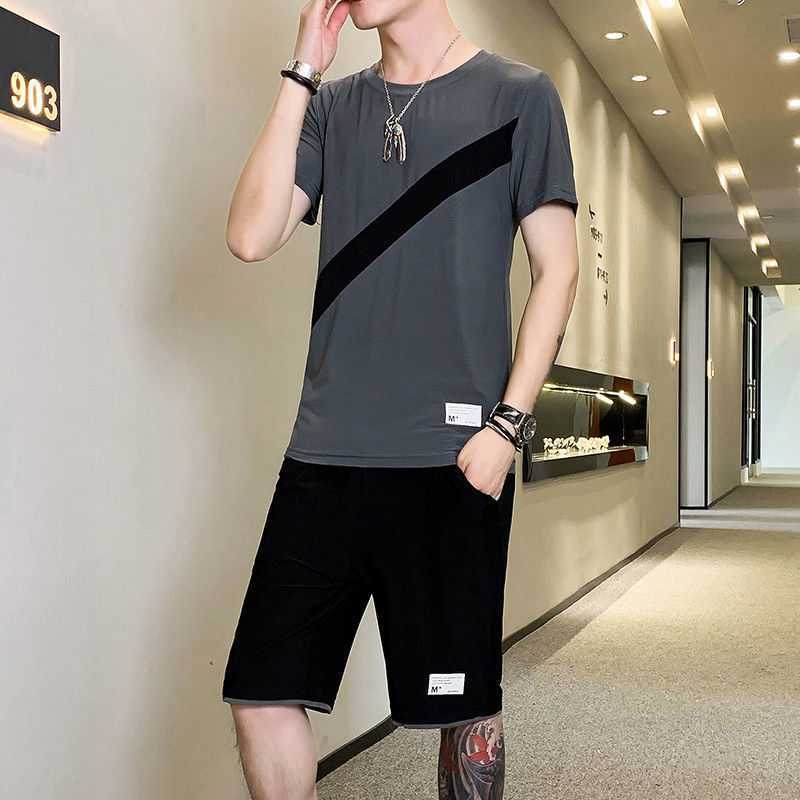 男士冰丝套装休闲短袖搭配帅气夏装夏季运动2022新款潮男韩版男装