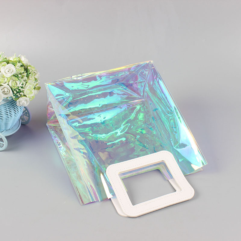 pvc镭射袋手拎手挽袋 网红透明手提袋塑料礼品包装幻彩镭射果冻包