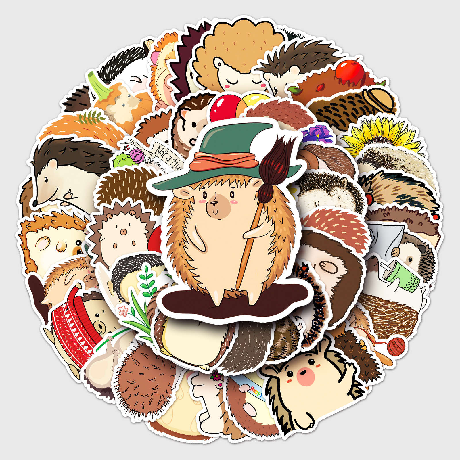 50张刺猬涂鸦贴纸 卡通可爱动物贴纸儿童diy手机行李箱贴纸防水