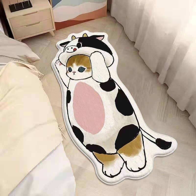 Cross-Border Cute Cartoon Cat Foot Mat Crystal Velvet Printed Carpet Living Room Bedroom Bedside Carpet Children's Room Floor Mat