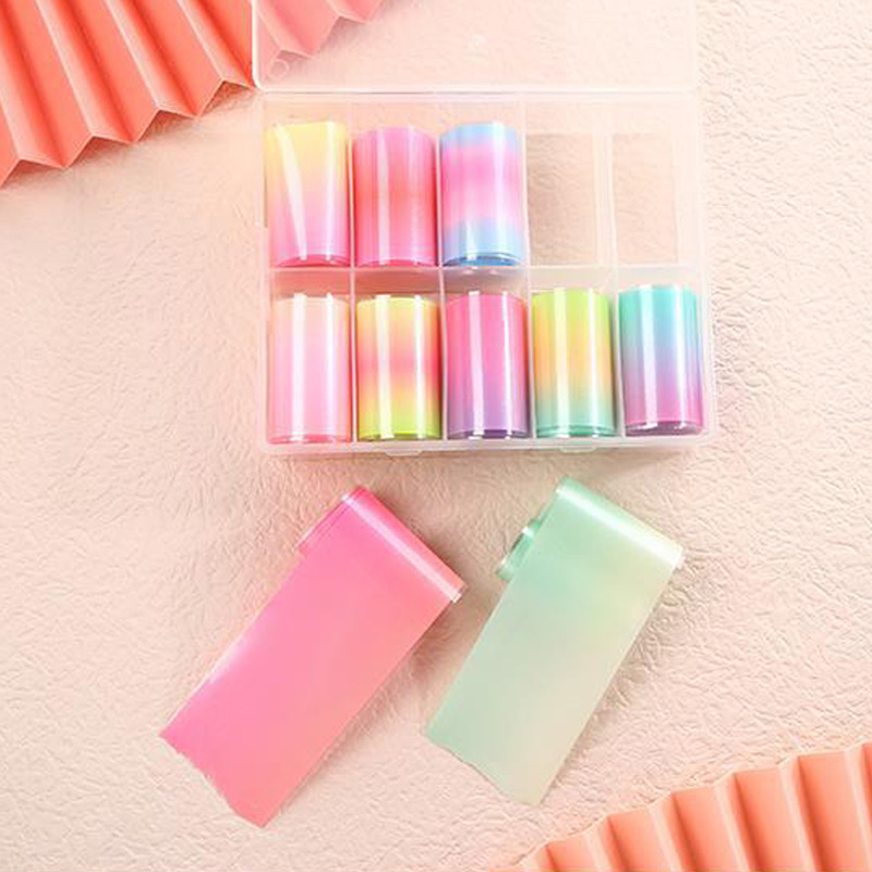 Cross-Border New Arrival Nail Beauty Transfer Paper Fluorescent Candy Color Colorful Gradient Starry Sky Nail Printed Sticker Full Set