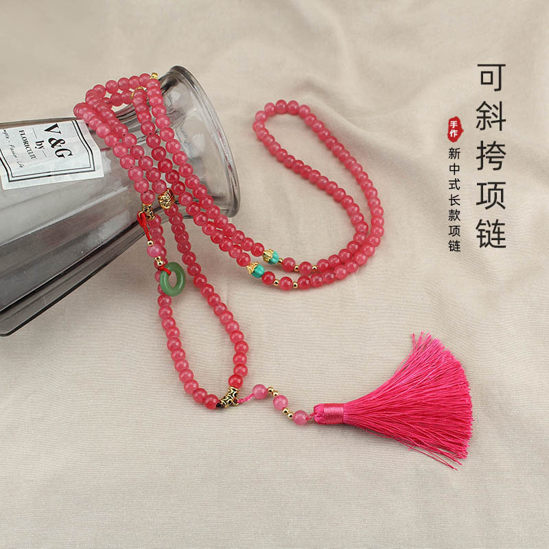 New Chinese Style Crossbody Chain Multi-Purpose Multi-Layer Necklace Long Beaded National Style Tassel Pendant Back Chain All-Match Ethnic Style