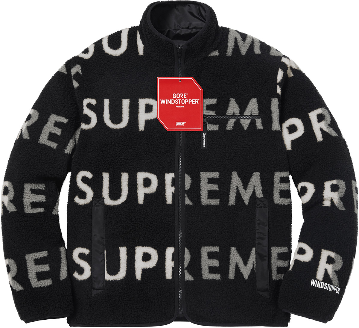 supreme 18fw reversible logo弹幕摇粒绒双面穿夹克男女外套卫衣