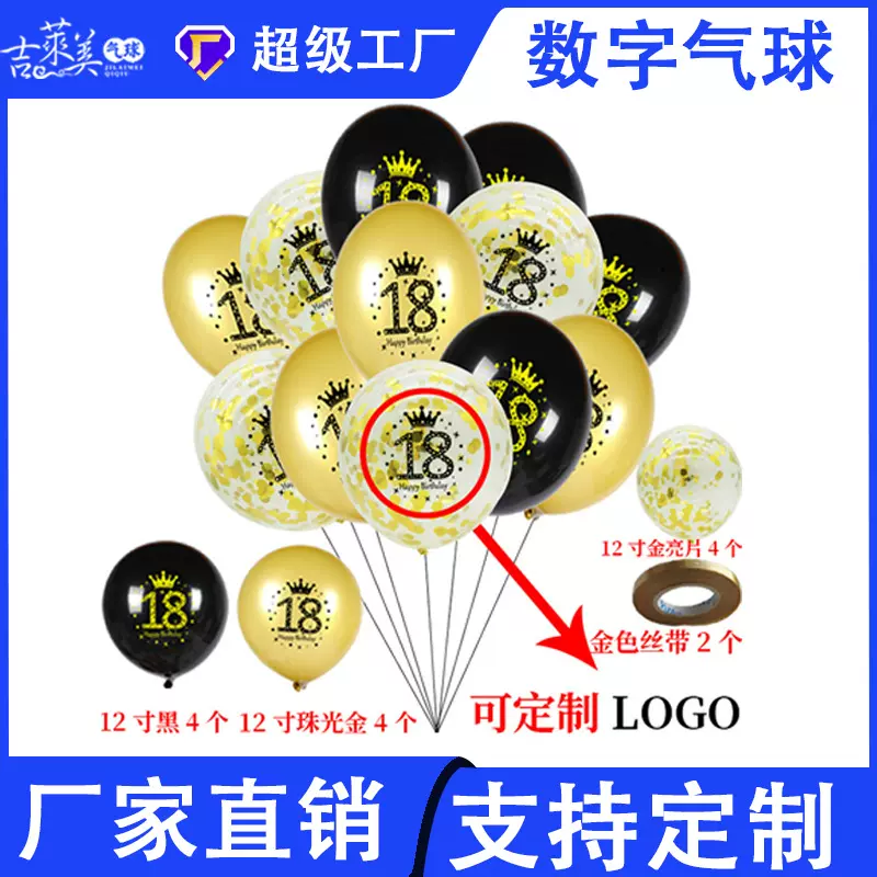 数字生日派对布置装饰网红亮片纸屑珠光金色乳胶气球套装定制批发