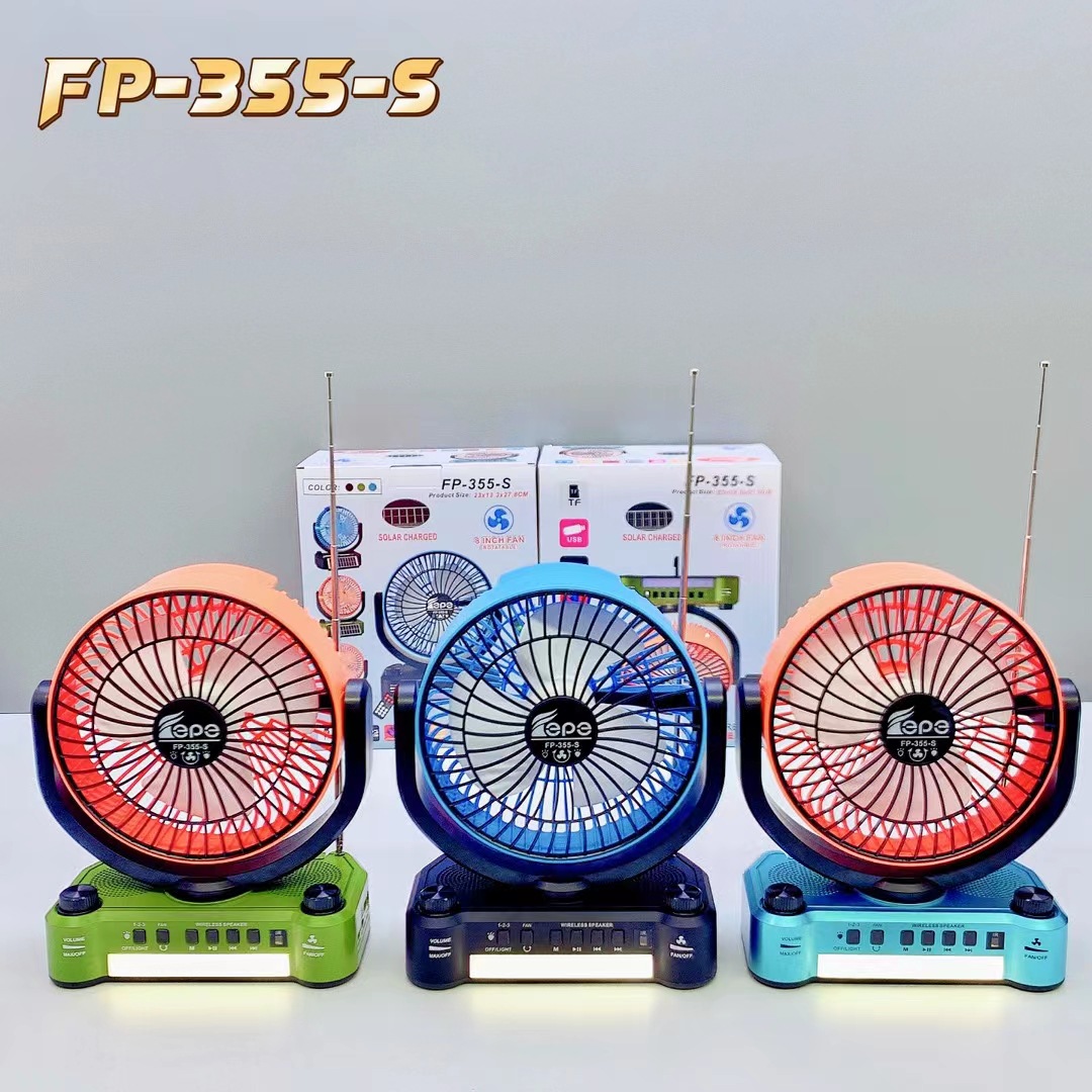 fp-355-s cross-border solar with fan bluetooth speaker outdoor led flashlight portable fm portable speaker