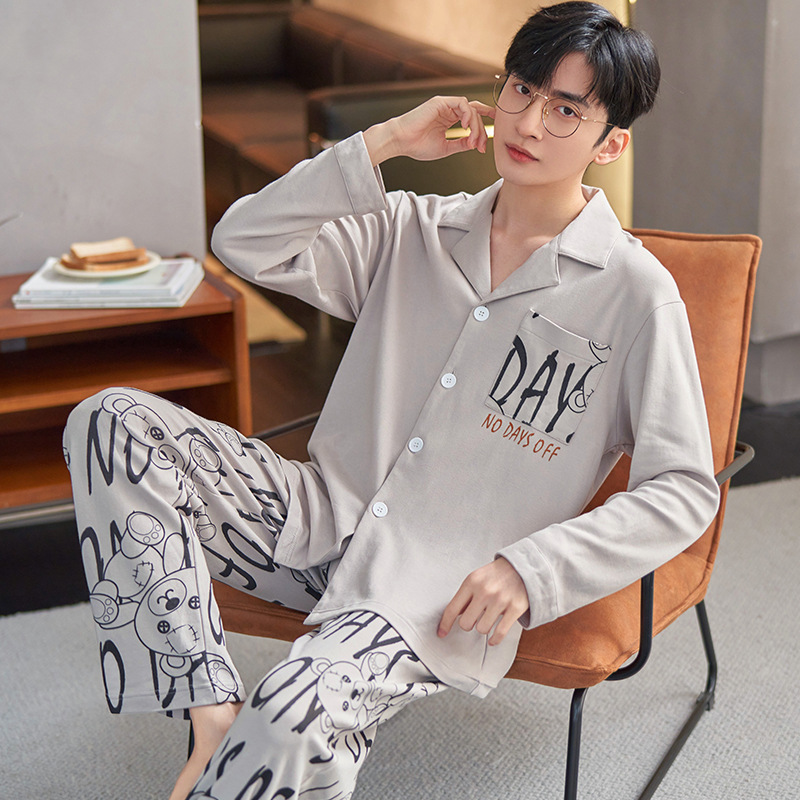 春秋季睡衣男士2024新款纯棉长袖长裤薄款男生大码休闲家居服套装