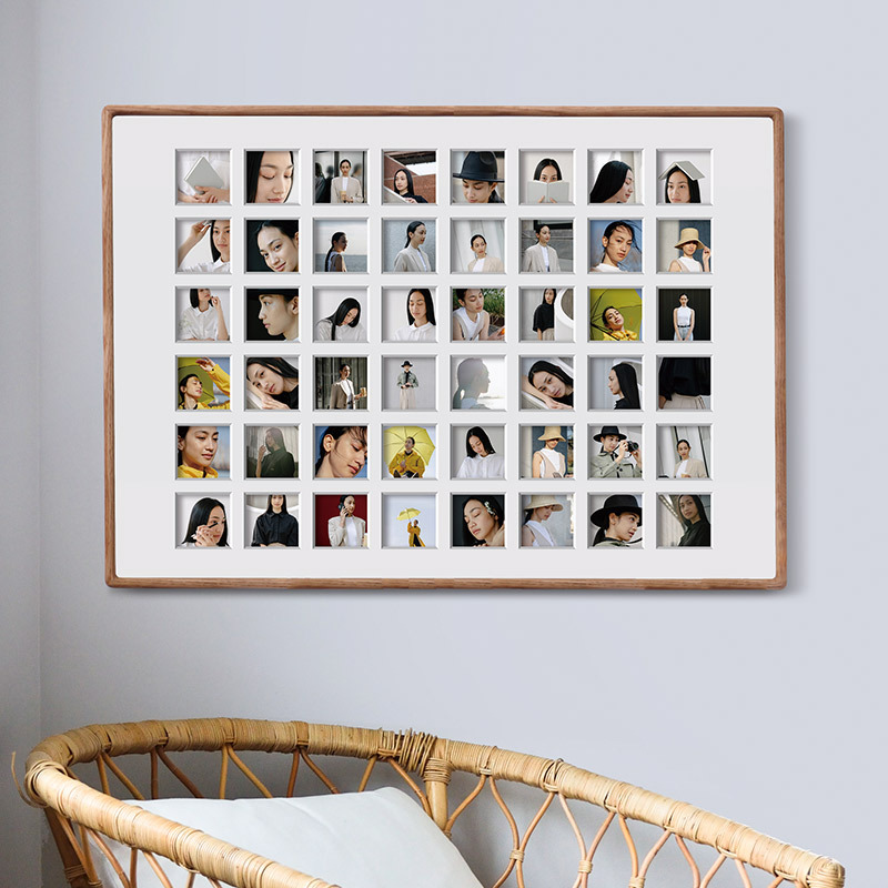 48宫格相框diy拼图9宫格宝宝周岁照片相册挂墙画礼物实木摆台
