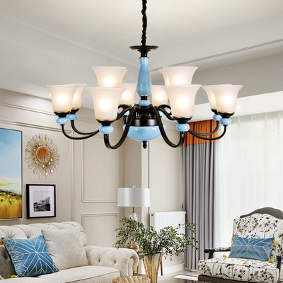 美式吊灯客厅灯陶瓷灯具现代简约风格卧室灯餐厅大厅大气酒店家用