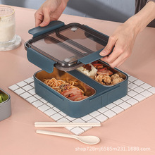 日式学生饭盒双层 手提便携便当盒食堂分格304不锈钢午餐盒批发