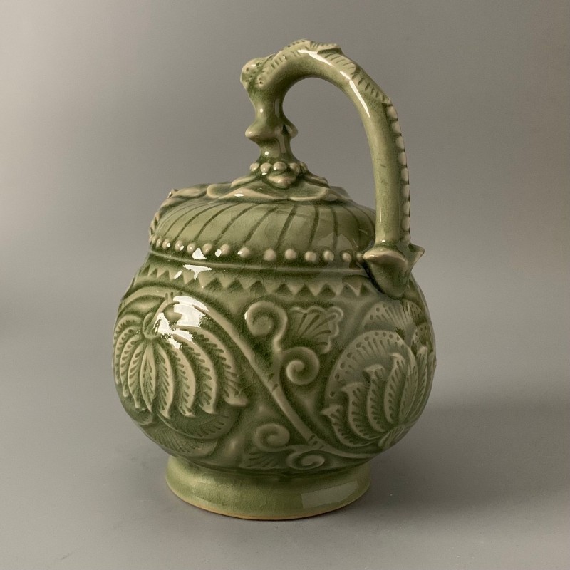 批发仿大宋耀州窑青釉刻花倒流壶 古董古玩老货旧货收藏品摆件