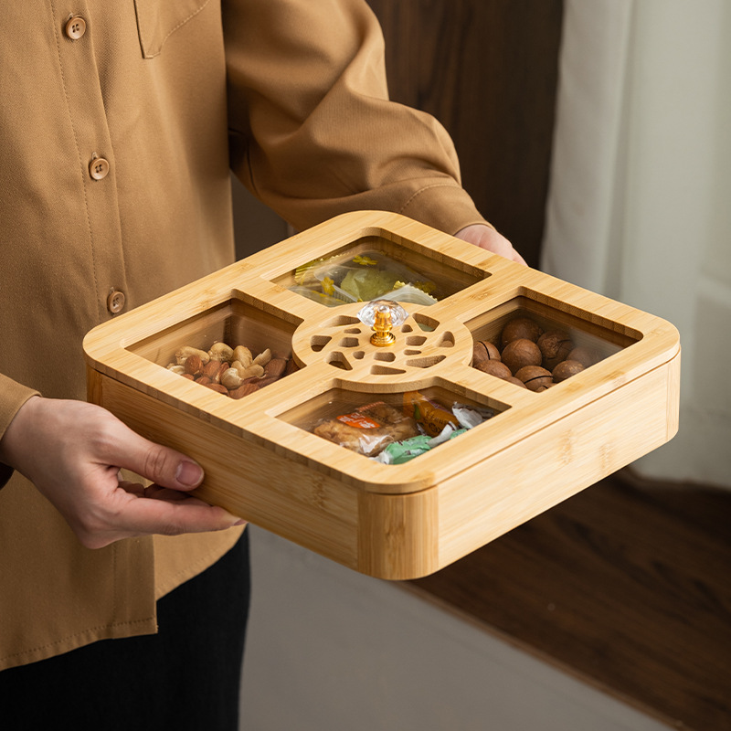 2025 new living room coffee table home high-end exquisite bamboo window flower with lid fruit plate new year nuts storage box