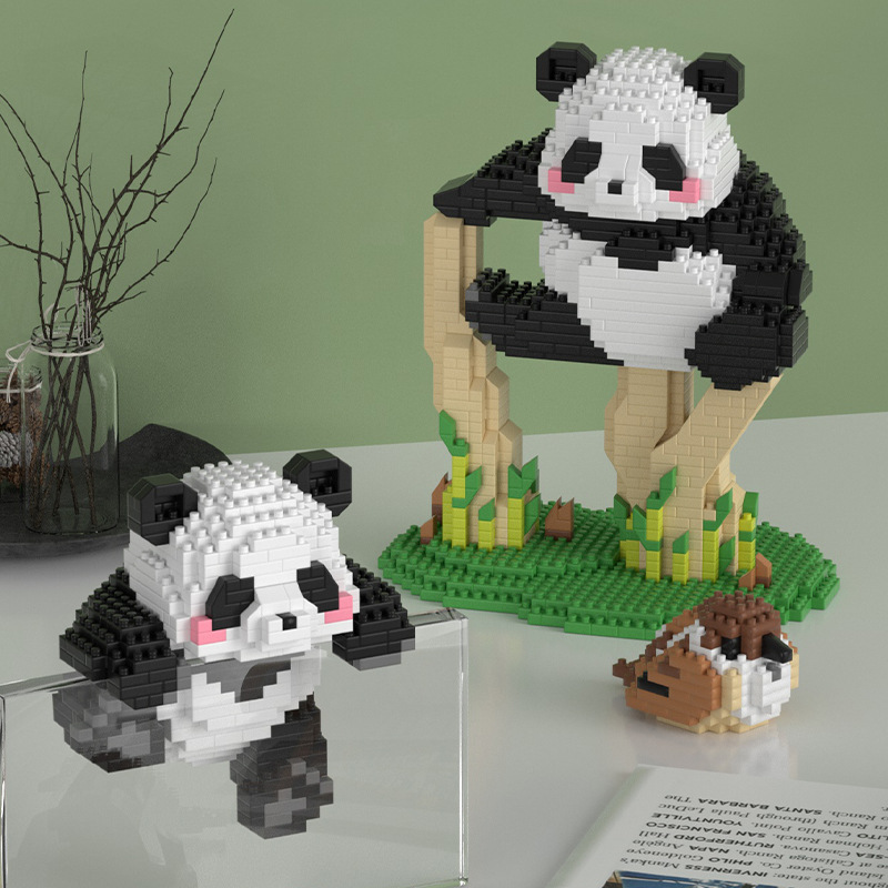 Compatible with Lego Chinese Building Blocks Giant Panda National Treasure Flower Flowering and Fruiting Lai Boys and Girls Children Decoration Gift Stall Toys