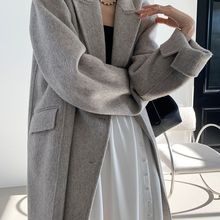 双排扣兔绒双面大衣女2023冬季新款韩版宽松长款羊毛呢外套