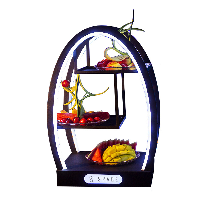led发光果盘酒吧ktv不锈钢蛋型果盘双层四格六格水果点心零食果盘