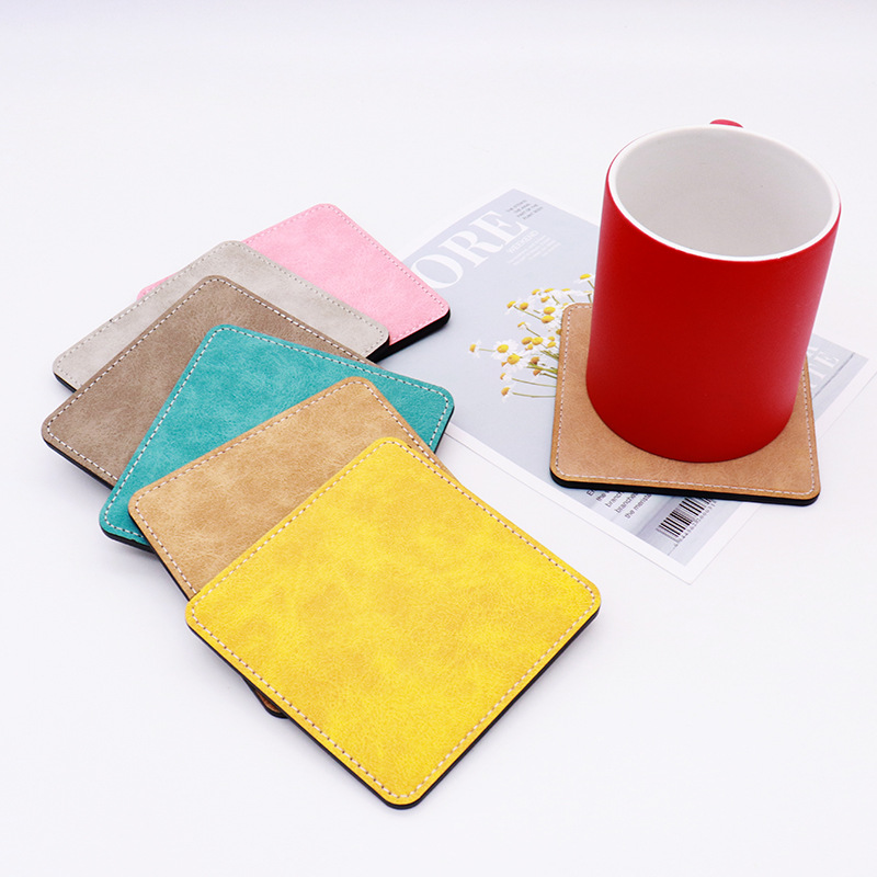 Color Leather Thermal Transfer Printing Pu Coaster Blank Material High Temperature Resistant PU Leather Sublimation Coaster Pure White Material