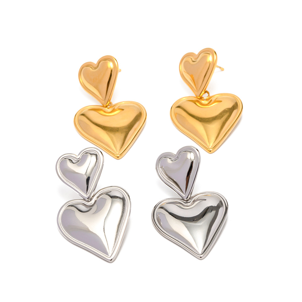 Europe and America Cross Border Non-Fading Lovely Pendant Earrings Women's High-Grade Niche Gold and Silver Color Matching Laminated Titanium Steel Double Earrings