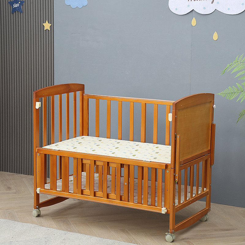 实木婴儿床婴幼儿宝宝床婴儿摇篮床双层宝宝床拼接床送蚊帐可代发