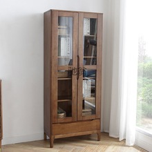 Yu北欧纯实木带门书柜钢化玻璃门书橱现代简约环保大书架小户