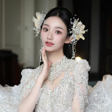仙美新娘绢纱水晶流苏发夹新款森系气质优雅新款公主婚纱礼服配饰