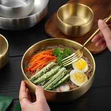 韩式304不锈钢双层米饭碗汤碗金色拉面冷面碗商用拌饭碗跨境