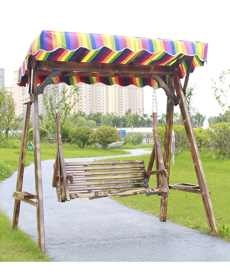 实木田园秋千防腐成人休闲庭院户外摇椅儿童阳台碳化木儿童吊椅