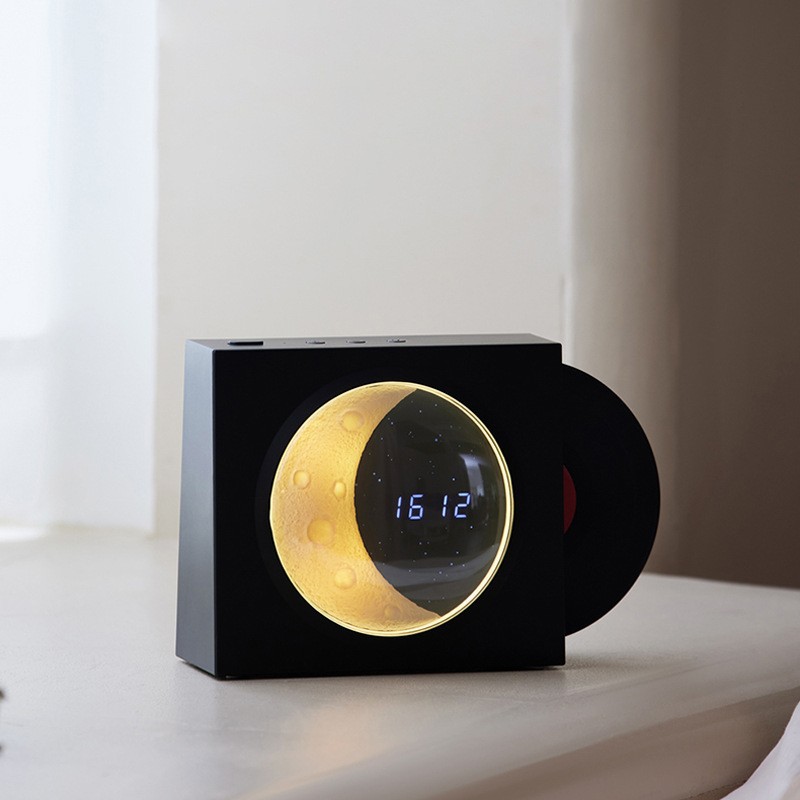 Lanyue Bluetooth Audio Home Ornaments Wireless Subwoofer Mini Gramophone Record Digital Display Clock Bluetooth Speaker