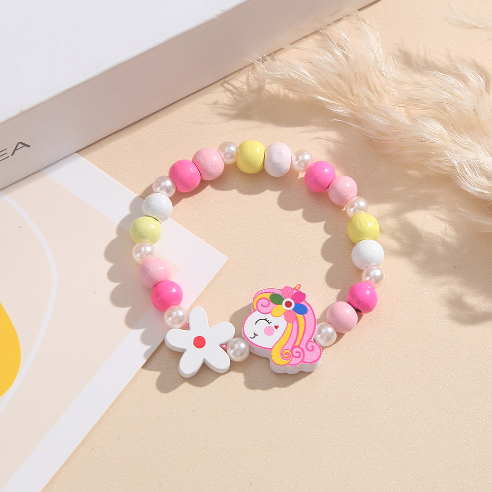 Cartoon Creative Wooden Unicorn Bracelet Cute Girl Baby Bracelet Student Jewelry Bracelet Ornament Decoration