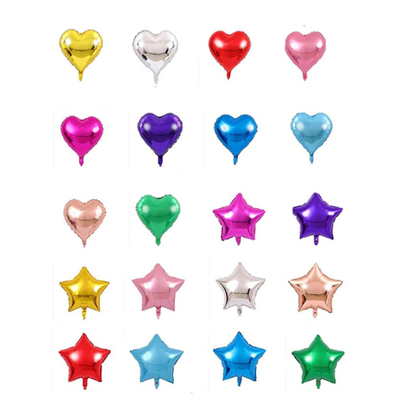 10寸五角星铝膜气球情人节婚礼生日派对活动广告装饰铝箔心形气球