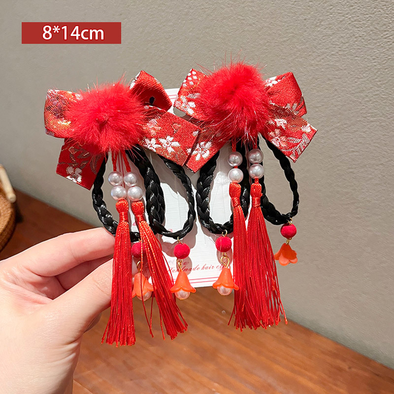 New Year Antique Children's Hair Accessories Red Style Headdress for Han Chinese Clothing Baby Bow Rabbit Hairpin Little Flowers Hairpin