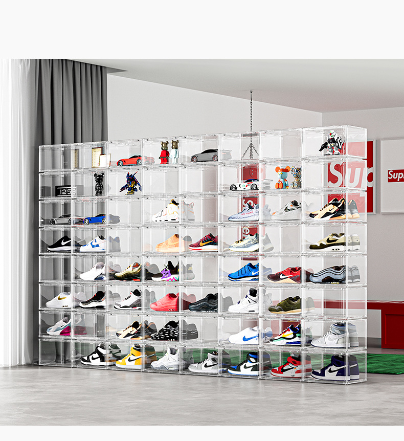 透明鞋盒收纳盒塑料鞋柜aj大号收纳盒网红鞋墙防尘高透强磁吸鞋盒
