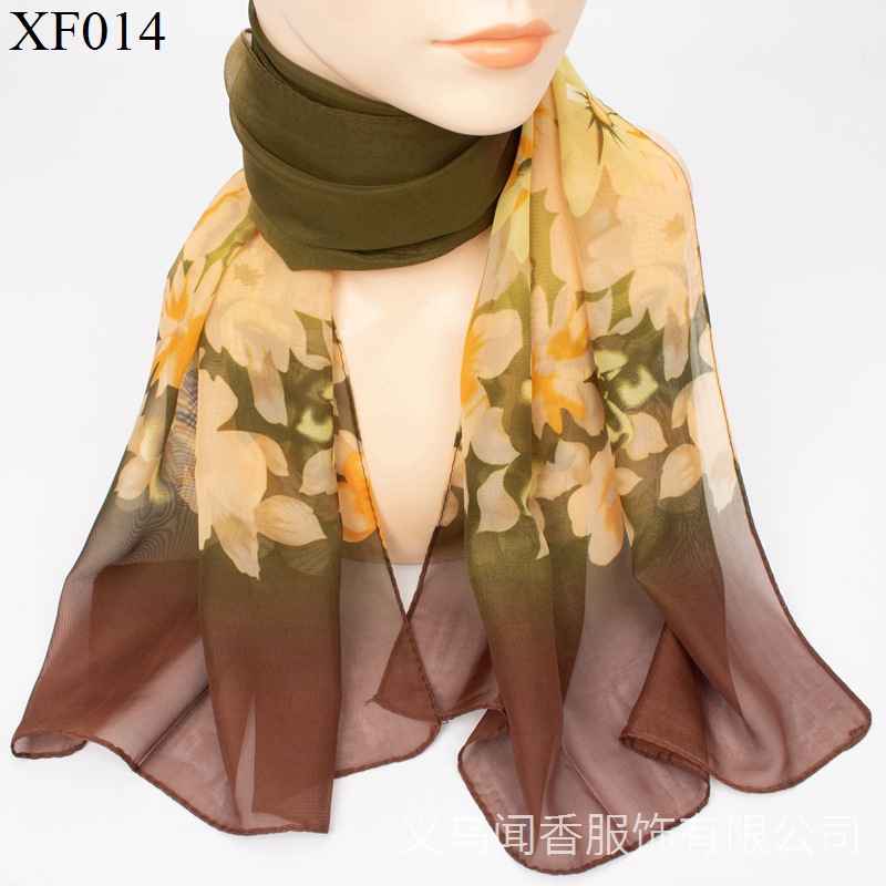 Autumn and Winter Thin Chiffon Printed Scarf Women's Western Style All-Matching Neck Scarf Casual Outerwear Small Shawl Breathable Scarf