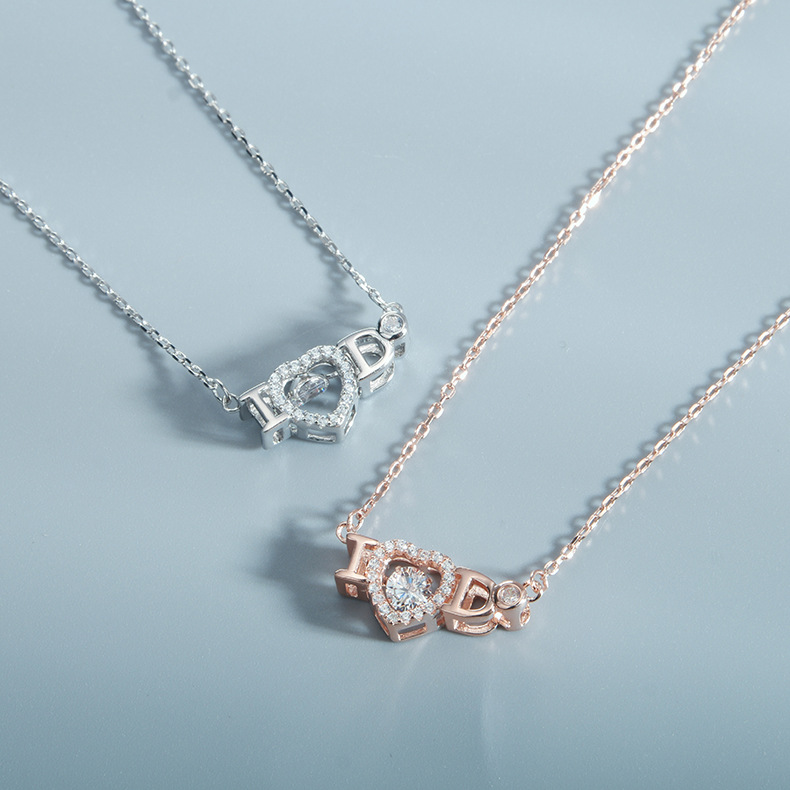 s925银爱心ido灵动项链女ins潮流镶钻锁骨链情侣送礼工厂批发套链