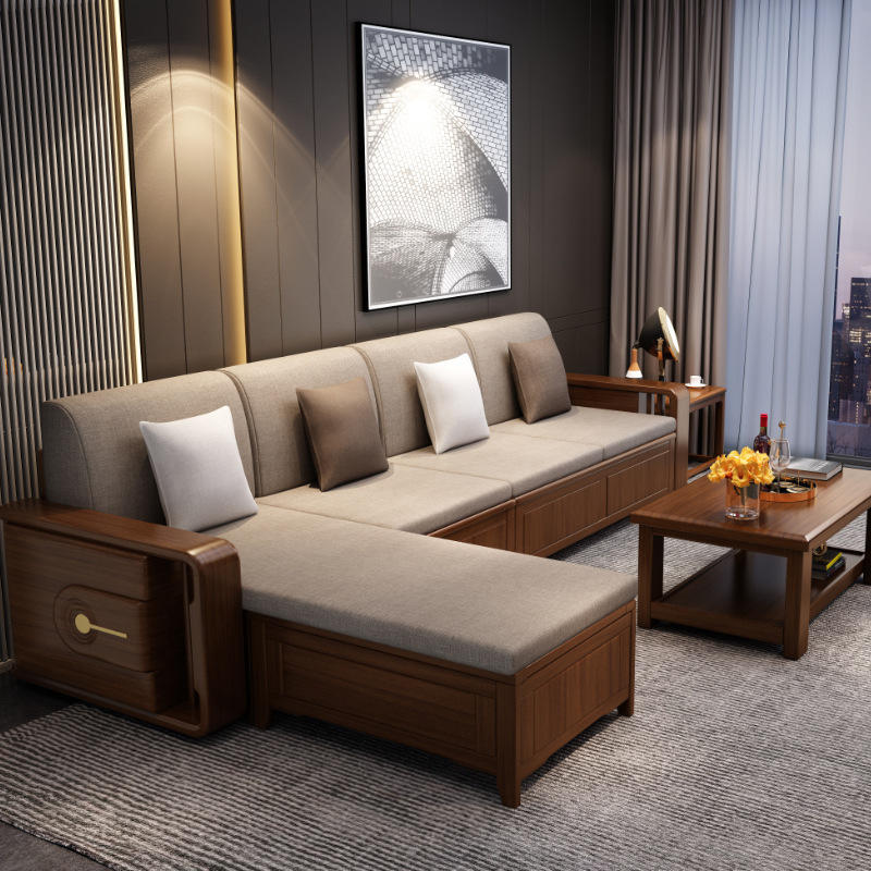 实木沙发金丝胡桃木冬夏两用客厅储物1 2 3贵妃组合家用布艺沙发