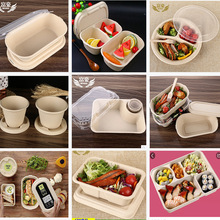 一次性竹浆餐盒打包盒可降解环保纸浆快餐外卖双格创意健身沙拉盒