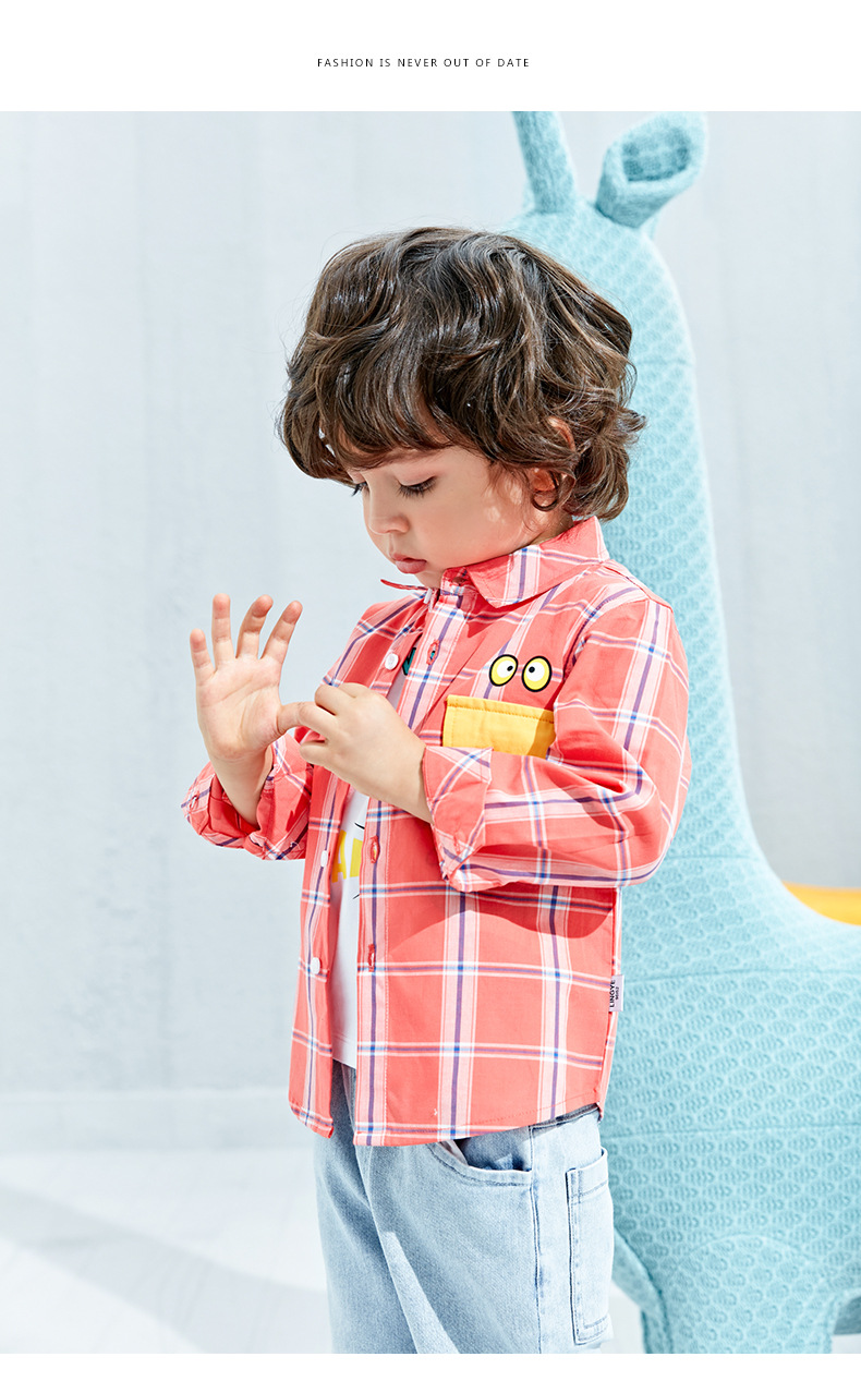 【零也实体品牌童装】2021春款新品童装大格子卡通经典印花长衬衫