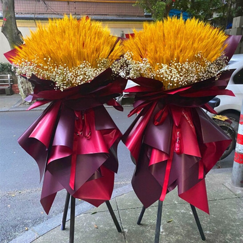 大麦开业花篮店铺开张庆典气氛装饰气球干花贺礼物金黄色大麦花束