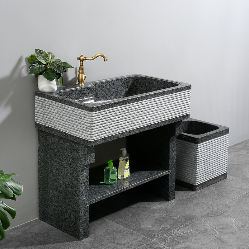 实力工厂家用石头洗衣池台盆一体整石洗衣池带搓板洗衣水池拖把池