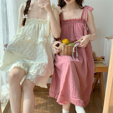 学院风睡裙女带胸垫夏季高级感多巴胺甜美ins闺蜜清新家居服套装