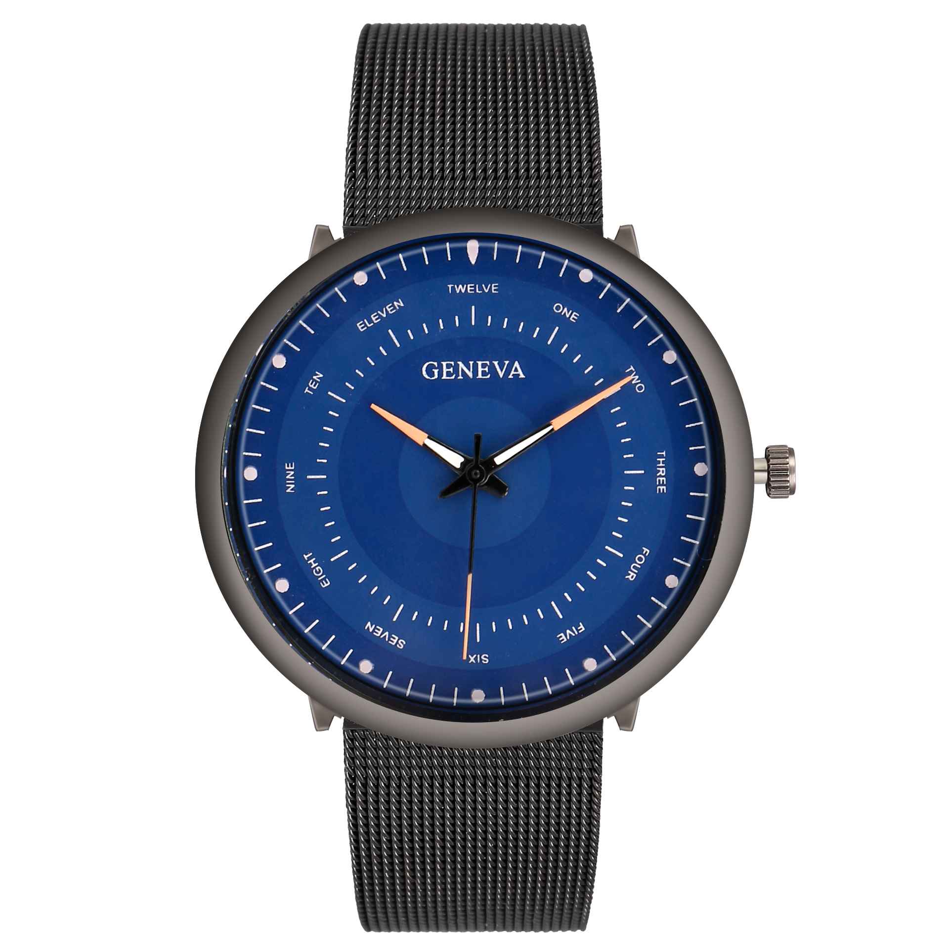 跨境新款日内瓦炫彩指针男士网带手表geneva商务休闲男款石英腕表